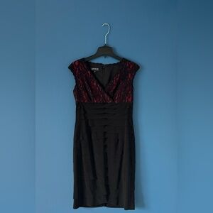 Jones New York Black Lace Dress with Red Accents